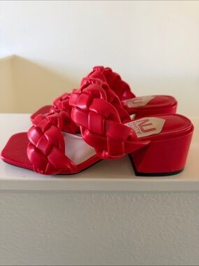 Ninety Union Red Braided Low Block Heel Slide Mules size 5